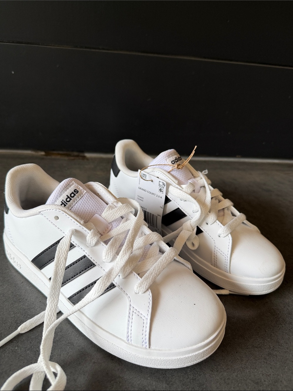 adidas Kids White Sneakers with Black Stripes